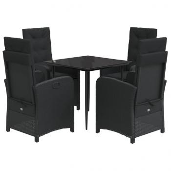 5-tlg. Garten-Essgruppe mit Kissen Schwarz Poly Rattan