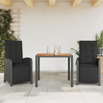 ARDEBO.de - 3-tlg. Bistro-Set mit Kissen Schwarz Poly Rattan
