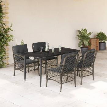 ARDEBO.de - 5-tlg. Garten-Essgruppe mit Kissen Grau Poly Rattan