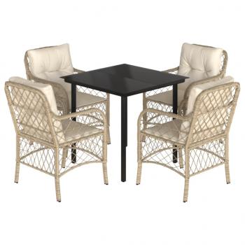 5-tlg. Garten-Essgruppe mit Kissen Beige Poly Rattan