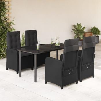 ARDEBO.de - 5-tlg. Garten-Essgruppe mit Kissen Schwarz Poly Rattan