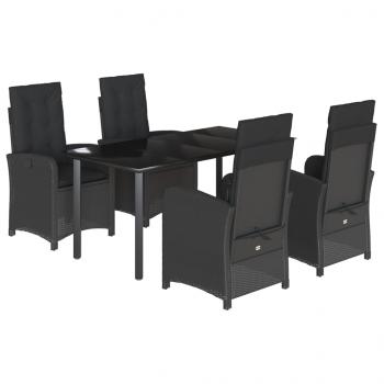 5-tlg. Garten-Essgruppe mit Kissen Schwarz Poly Rattan