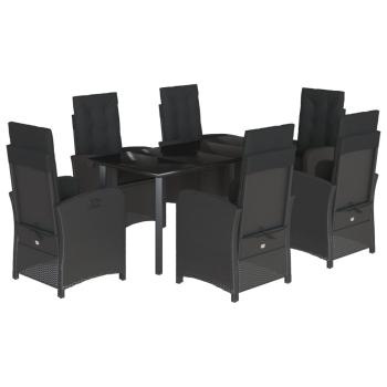 7-tlg. Garten-Essgruppe mit Kissen Schwarz Poly Rattan