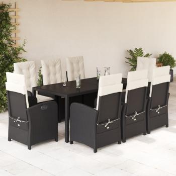 ARDEBO.de - 9-tlg. Garten-Essgruppe mit Kissen Schwarz Poly Rattan