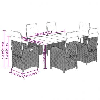 7-tlg. Garten-Essgruppe mit Kissen Schwarz Poly Rattan