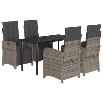 5-tlg. Garten-Essgruppe mit Kissen Grau Poly Rattan