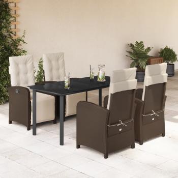 ARDEBO.de - 5-tlg. Garten-Essgruppe mit Kissen Braun Poly Rattan