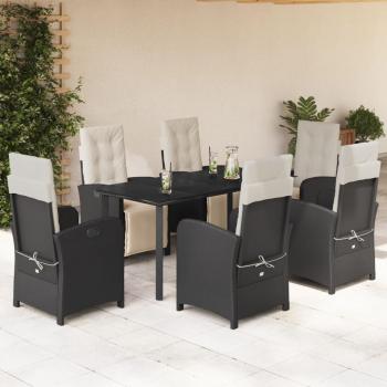 ARDEBO.de - 7-tlg. Garten-Essgruppe mit Kissen Schwarz Poly Rattan