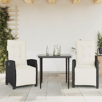 ARDEBO.de - 3-tlg. Garten-Essgruppe mit Kissen Schwarz Poly Rattan