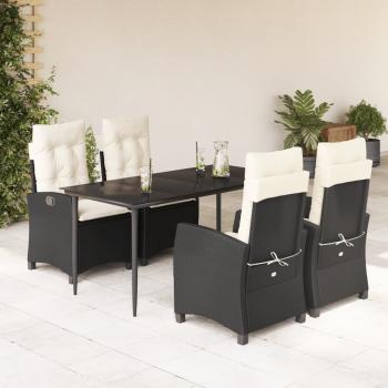 ARDEBO.de - 5-tlg. Garten-Essgruppe mit Kissen Schwarz Poly Rattan