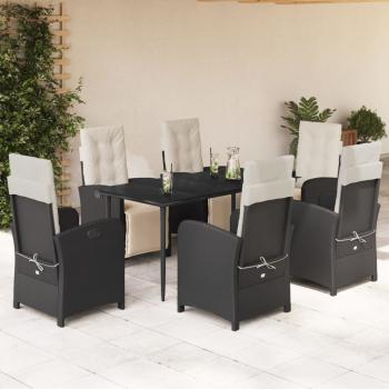 ARDEBO.de - 7-tlg. Garten-Essgruppe mit Kissen Schwarz Poly Rattan