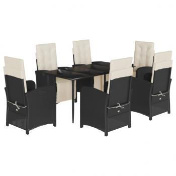 7-tlg. Garten-Essgruppe mit Kissen Schwarz Poly Rattan