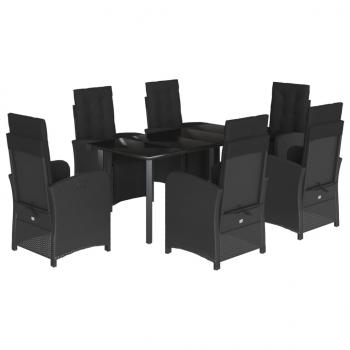 7-tlg. Garten-Essgruppe mit Kissen Schwarz Poly Rattan