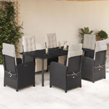 ARDEBO.de - 7-tlg. Garten-Essgruppe mit Kissen Schwarz Poly Rattan