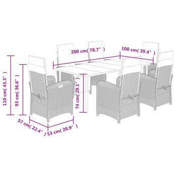 7-tlg. Garten-Essgruppe mit Kissen Braun Poly Rattan