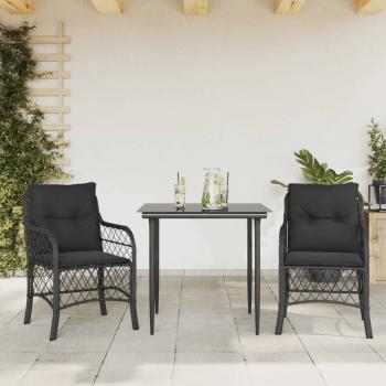 ARDEBO.de - 3-tlg. Bistro-Set mit Kissen Schwarz Poly Rattan