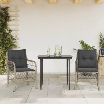 ARDEBO.de - 3-tlg. Bistro-Set mit Kissen Hellgrau Poly Rattan