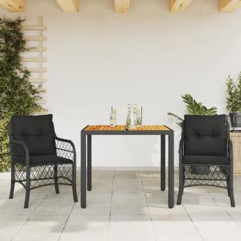 ARDEBO.de - 3-tlg. Bistro-Set mit Kissen Schwarz Poly Rattan