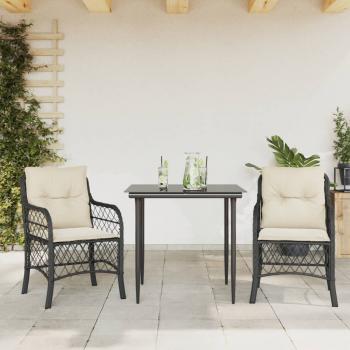 ARDEBO.de - 3-tlg. Bistro-Set mit Kissen Schwarz Poly Rattan
