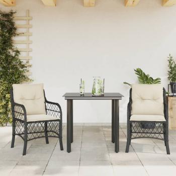 ARDEBO.de - 3-tlg. Bistro-Set mit Kissen Schwarz Poly Rattan