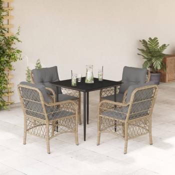 ARDEBO.de - 5-tlg. Garten-Essgruppe mit Kissen Beigemischung Poly Rattan