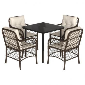 5-tlg. Garten-Essgruppe mit Kissen Braun Poly Rattan