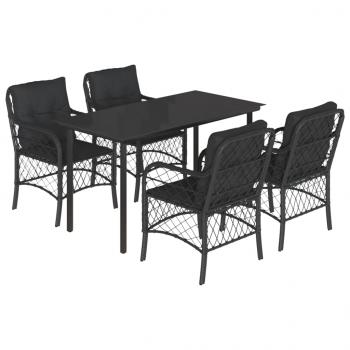 5-tlg. Garten-Essgruppe mit Kissen Schwarz Poly Rattan