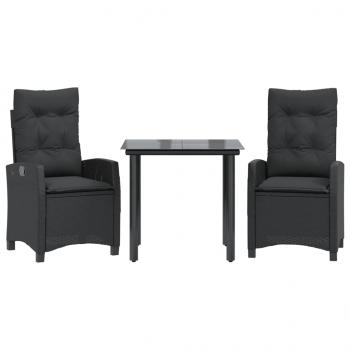 3-tlg. Garten-Essgruppe mit Kissen Schwarz Poly Rattan