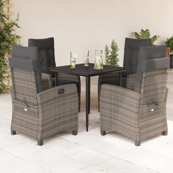 ARDEBO.de - 5-tlg. Garten-Essgruppe mit Kissen Grau Poly Rattan