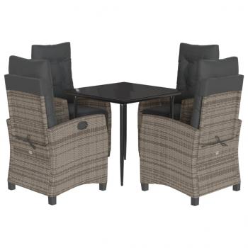 5-tlg. Garten-Essgruppe mit Kissen Grau Poly Rattan