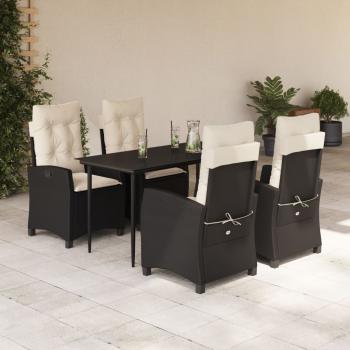 ARDEBO.de - 5-tlg. Garten-Essgruppe mit Kissen Schwarz Poly Rattan