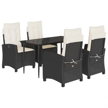 5-tlg. Garten-Essgruppe mit Kissen Schwarz Poly Rattan