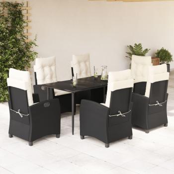 ARDEBO.de - 7-tlg. Garten-Essgruppe mit Kissen Schwarz Poly Rattan