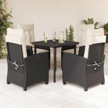 ARDEBO.de - 5-tlg. Garten-Essgruppe mit Kissen Schwarz Poly Rattan