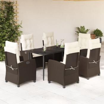 ARDEBO.de - 7-tlg. Garten-Essgruppe mit Kissen Braun Poly Rattan