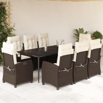 ARDEBO.de - 9-tlg. Garten-Essgruppe mit Kissen Braun Poly Rattan
