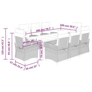 9-tlg. Garten-Essgruppe mit Kissen Braun Poly Rattan