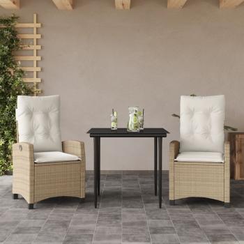 ARDEBO.de - 3-tlg. Garten-Essgruppe mit Kissen Beige Poly Rattan