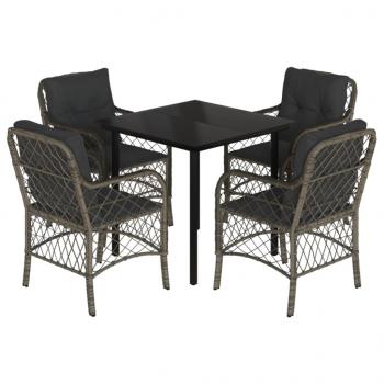 5-tlg. Garten-Essgruppe mit Kissen Grau Poly Rattan