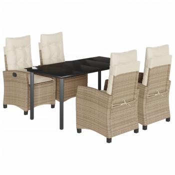 5-tlg. Garten-Essgruppe mit Kissen Beige Poly Rattan