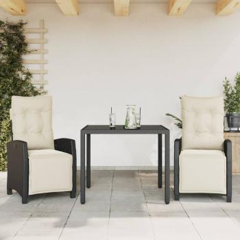 ARDEBO.de - 3-tlg. Garten-Essgruppe mit Kissen Schwarz Poly Rattan