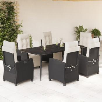 ARDEBO.de - 7-tlg. Garten-Essgruppe mit Kissen Schwarz Poly Rattan