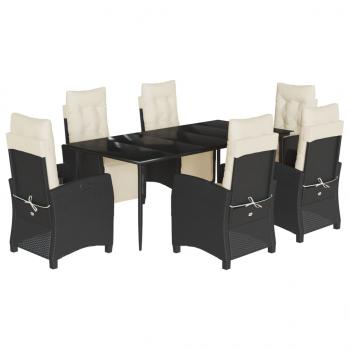 7-tlg. Garten-Essgruppe mit Kissen Schwarz Poly Rattan