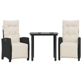 ARDEBO.de - 3-tlg. Garten-Essgruppe mit Kissen Schwarz Poly Rattan