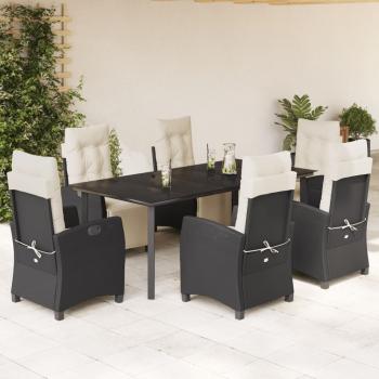 ARDEBO.de - 7-tlg. Garten-Essgruppe mit Kissen Schwarz Poly Rattan