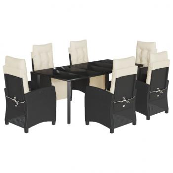 7-tlg. Garten-Essgruppe mit Kissen Schwarz Poly Rattan