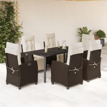 ARDEBO.de - 7-tlg. Garten-Essgruppe mit Kissen Braun Poly Rattan