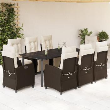 ARDEBO.de - 9-tlg. Garten-Essgruppe mit Kissen Braun Poly Rattan