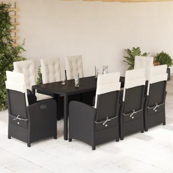 ARDEBO.de - 9-tlg. Garten-Essgruppe mit Kissen Schwarz Poly Rattan
