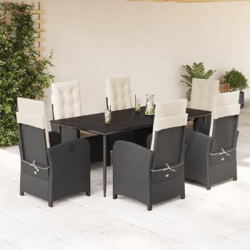 ARDEBO.de - 7-tlg. Garten-Essgruppe mit Kissen Schwarz Poly Rattan
